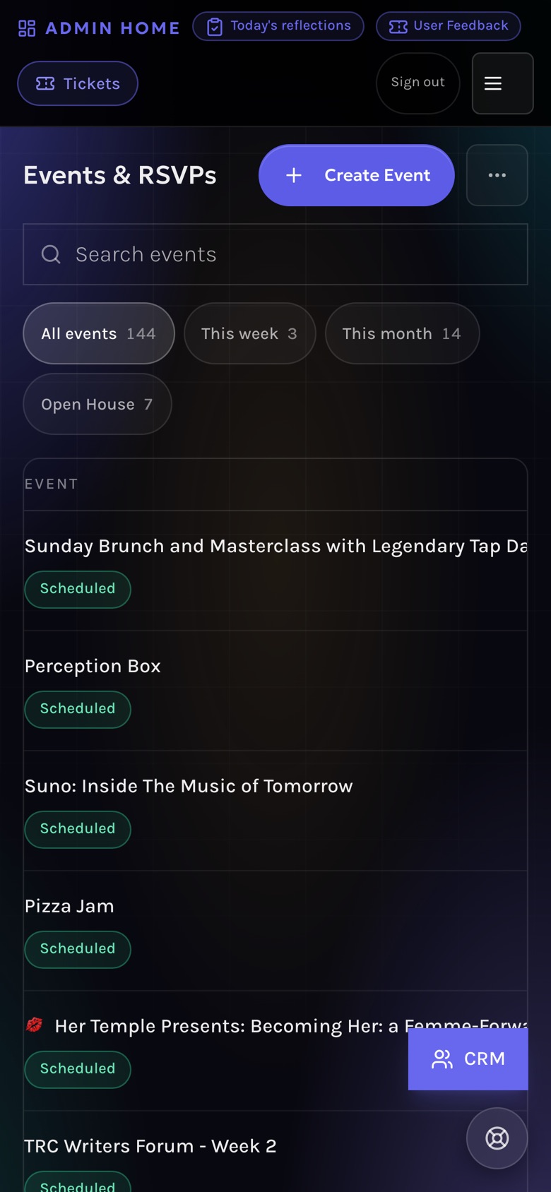 Event RSVPs list (Oct 22 capture)