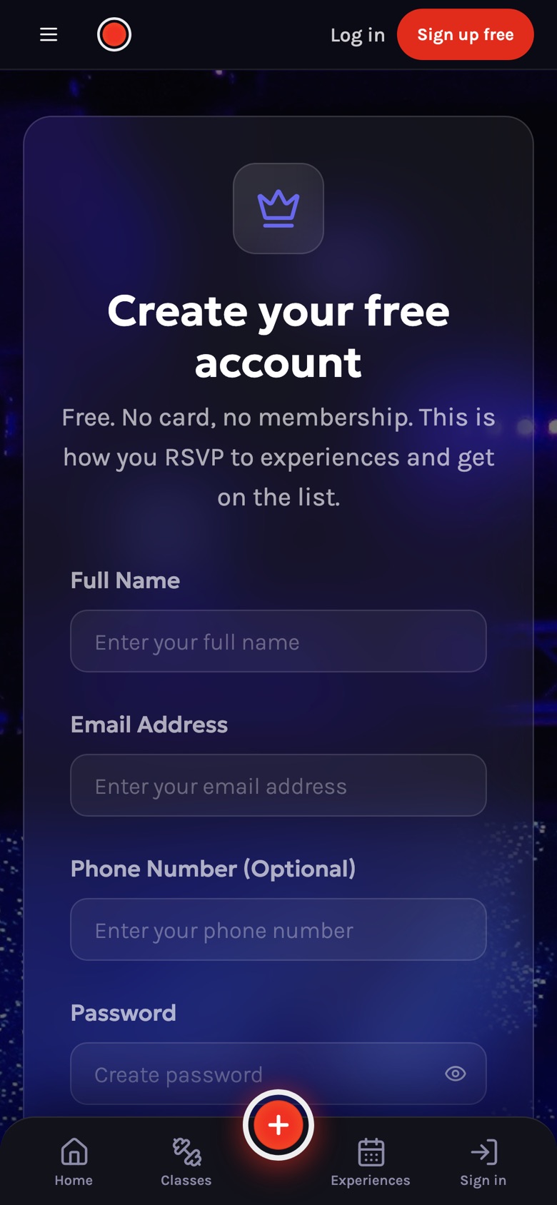 Free account page from the door QR