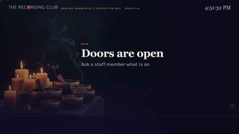 Lobby board on a live night (Sep 16 example)